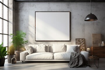 Fototapeta na wymiar Loft Industrial Style Living Room Interior With Poster Mockup Created with Generative AI