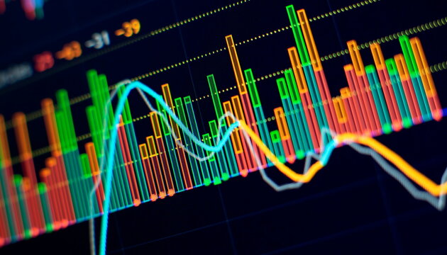 Abstract financial trading graphs on monitor. analysis on the monitor of a computer. Fundamental and technical analysis concept.