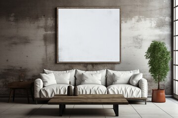 Loft Industrial Style Living Room Interior With Poster Mockup Created with Generative AI