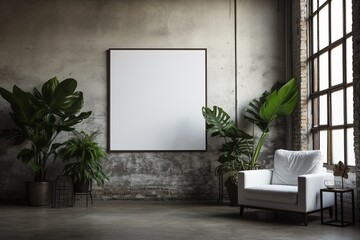 Loft Industrial Style Living Room Interior With Poster Mockup Created with Generative AI