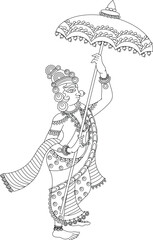 Illustration drawn in Pinguli folk art style of Maharashtra India. for textile printing, logo, wallpaper
