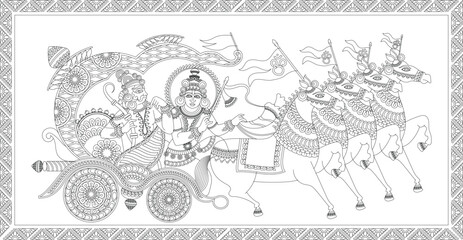 Illustration drawn in Pinguli folk art style of Maharashtra India. for textile printing, logo, wallpaper
