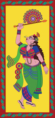 Illustration drawn in Pinguli folk art style of Maharashtra India. for textile printing, logo, wallpaper
