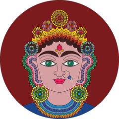 Illustration drawn in Pinguli folk art style of Maharashtra India. for textile printing, logo, wallpaper
