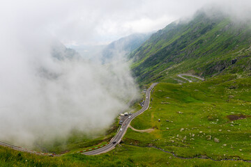 Fototapeta na wymiar View of the Transfagarasan road on cloudy weather