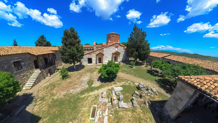 Fototapeta premium St Mary Church in Apollonia UNESCO site, was established by Greek settlers during 6th century BC. These ancient ruins in Albania, unearthed in 19th century, hold immense historical and cultural value