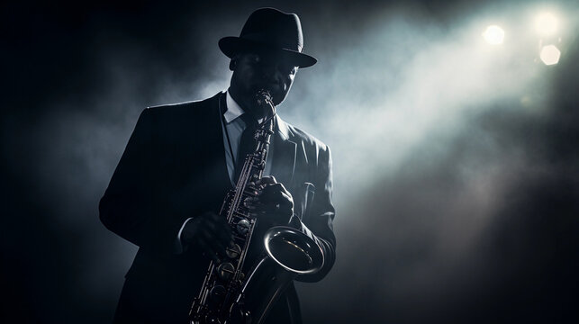 Intimate close - up of a jazz musician playing a saxophone in a smoky room