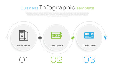 Set line Case of computer, SSD card and Keyboard. Business infographic template. Vector