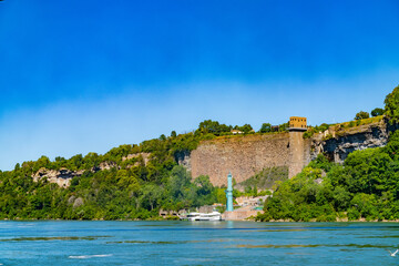 The Niagara River downstream after Niagara Falls, American river bank. High quality photo