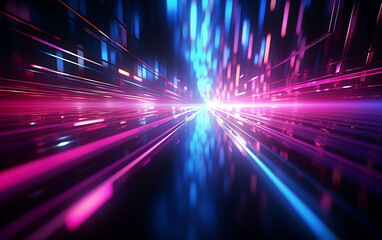 Naklejka na ściany i meble abstract futuristic background with pink blue glowing neon moving high speed wave lines and bokeh lights. Data transfer concept Fantastic wallpaper, Ai Generative