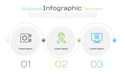 Set line Emergency - Star of Life, Awareness ribbon and Location hospital. Business infographic template. Vector