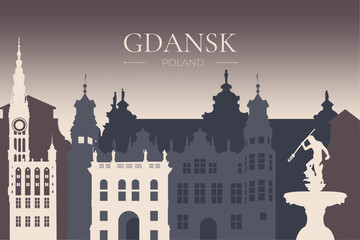 Night Gdansk Silhouette, Skyline Background