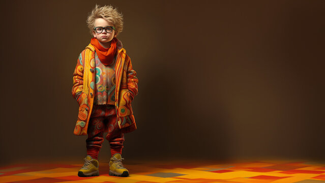 S&uuml;&szlig;er Junge in bunter Streetwear HipHop Kleidung und coolen Hintergrund, ai generativ