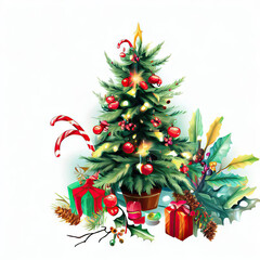 Fototapeta na wymiar Winter Wonderland: Christmas Tree Illustration on White, Generative AI