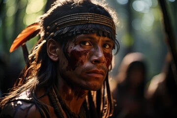Obraz premium An uncontacted tribe in the Amazon jungle