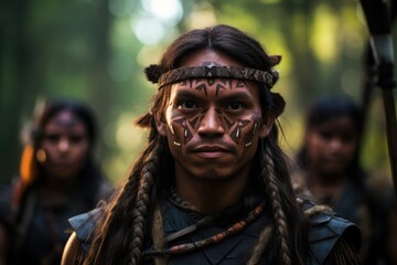 Fototapeta na wymiar An uncontacted tribe in the Amazon jungle