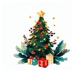 Winter Wonderland: Christmas Tree Illustration on White, Generative AI