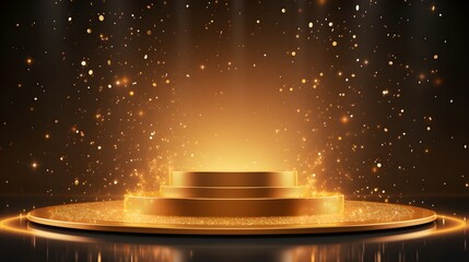 Fototapeta na wymiar Award ceremony black elegant background with stage scene design concept and gold luxury light rays, glitter effect, created with Generative AI technology.
