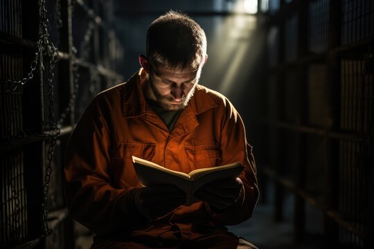 prisoner reading a book in his cell - AI Generated