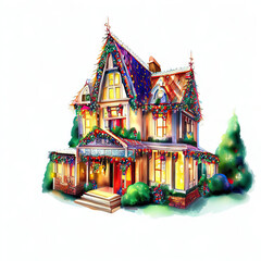 Obraz premium Festive Homecoming: Isolated Christmas House Artistry, Generative AI