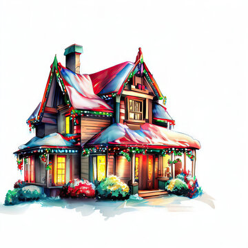 Festive Homecoming: Isolated Christmas House Artistry, Generative AI