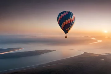 Deurstickers hot air balloon in flight AI Generated  © Ushtar