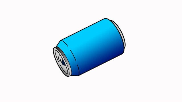 The animation footage of a blue soda can isolated on white background, rotation soda can