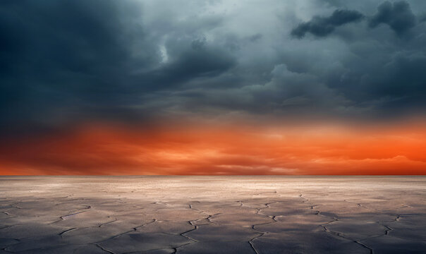 Stormy sky over the desert landscape background. High quality photo