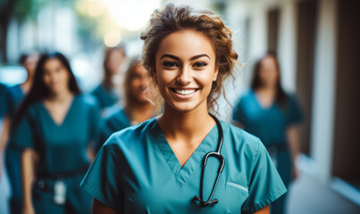 Fototapeta premium Portrait of Young Nursing Student with Hospital Team