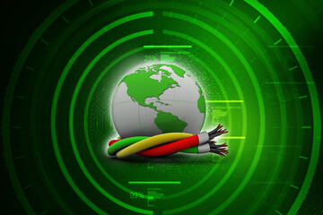 3d rendering Fiber optical cable detail with globe 