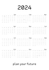 2024 Yearly Calendar Printable with Minimal Design in Vector