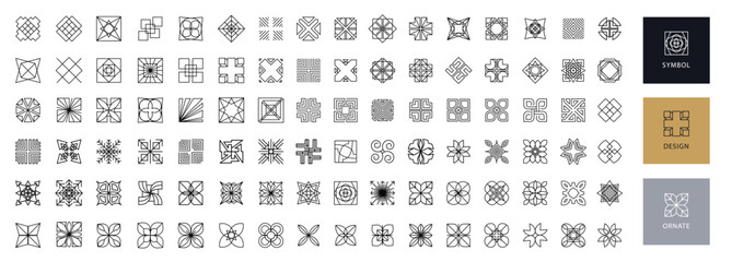 Set of Design of abstract logo and geometric icons of square shape in linear style