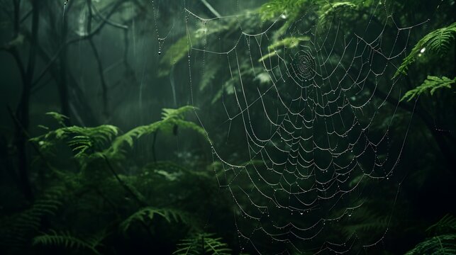 Toile d'araign&eacute;e dans la jungle, g&eacute;n&eacute;r&eacute; par IA