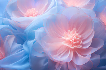 Fototapeta premium Soft, diffused lighting highlighting the delicate petals of a blooming abstract flower in pastel hues. Floral background.