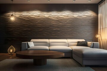 modern living room with sofa, dark colors. IA generativ