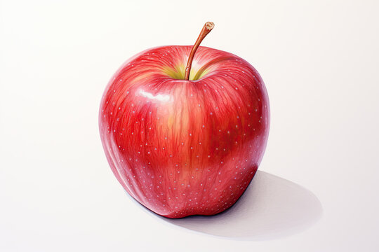 Pencil illustration of red apple with shadow isolated on white background.