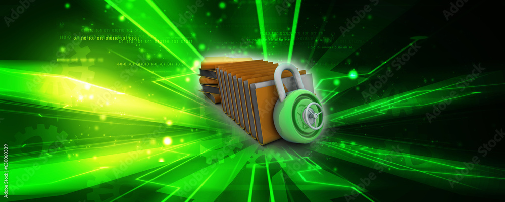 Poster 3d rendering folder protected lock
