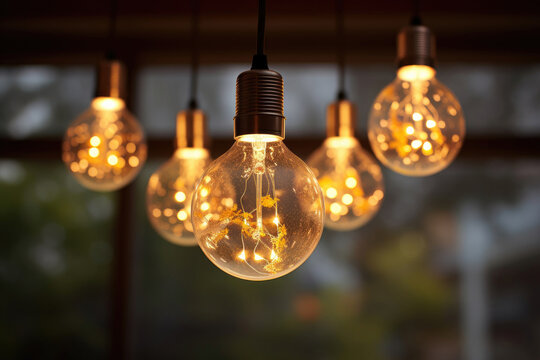 Decorative modern round light bulbs in the room.