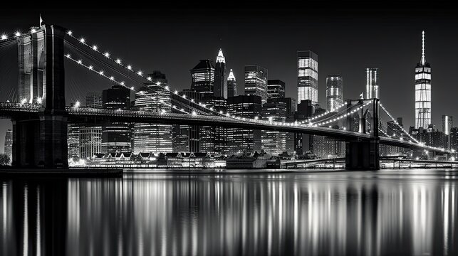 New York City buildings in black and white for wallpaper, with piercing sun 