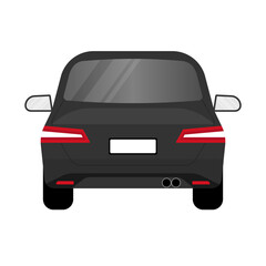 Car or Sedan Car Back View. Vector Illustration Isolated on White Background. 