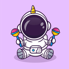 Cute Baby Astronaut Playing Maracas Toy Cartoon Vector Icon 
Illustration. Science Technology Icon Concept Isolated 
Premium Vector. Flat Cartoon Style