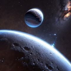 Deep space planets. Cosmic landscape. Generative AI