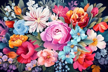 Wallpaper with a floral pattern, fresh colorful bouquet like present for Valentine. Generative Ai.
