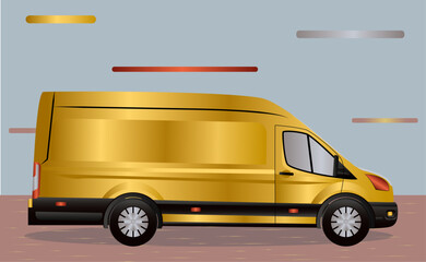 courier delivers a parcel in the truck, package in the car, map navigator shows the way to the courier, yellow car delivering a parcel, courier man, the courier delivers the parcel to the customer