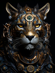 portrait, panther head in patterns, illustration, creative, simple background, sketch, created with Generative AI technology