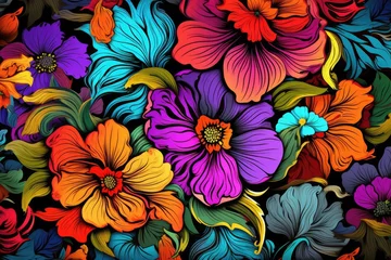 Fotobehang Wallpaper with a floral pattern, fresh colorful bouquet like present for Valentine. Generative Ai. © annamaria