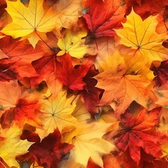 Seamless pattern with bright autumn maple leaves. Red, orange and yellow colors. Beautiful nature background. Endless texture for wrapping paper or textile design.