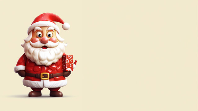 Lustiger Weihnachtsmann Cartoon mit Geschenk, ai generativ