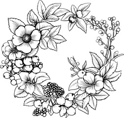 Fototapeta premium Floral Wreath Line Art