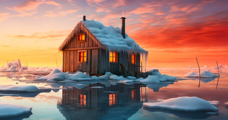 Winter Fishing Expedition: Shelter on Iced Lake